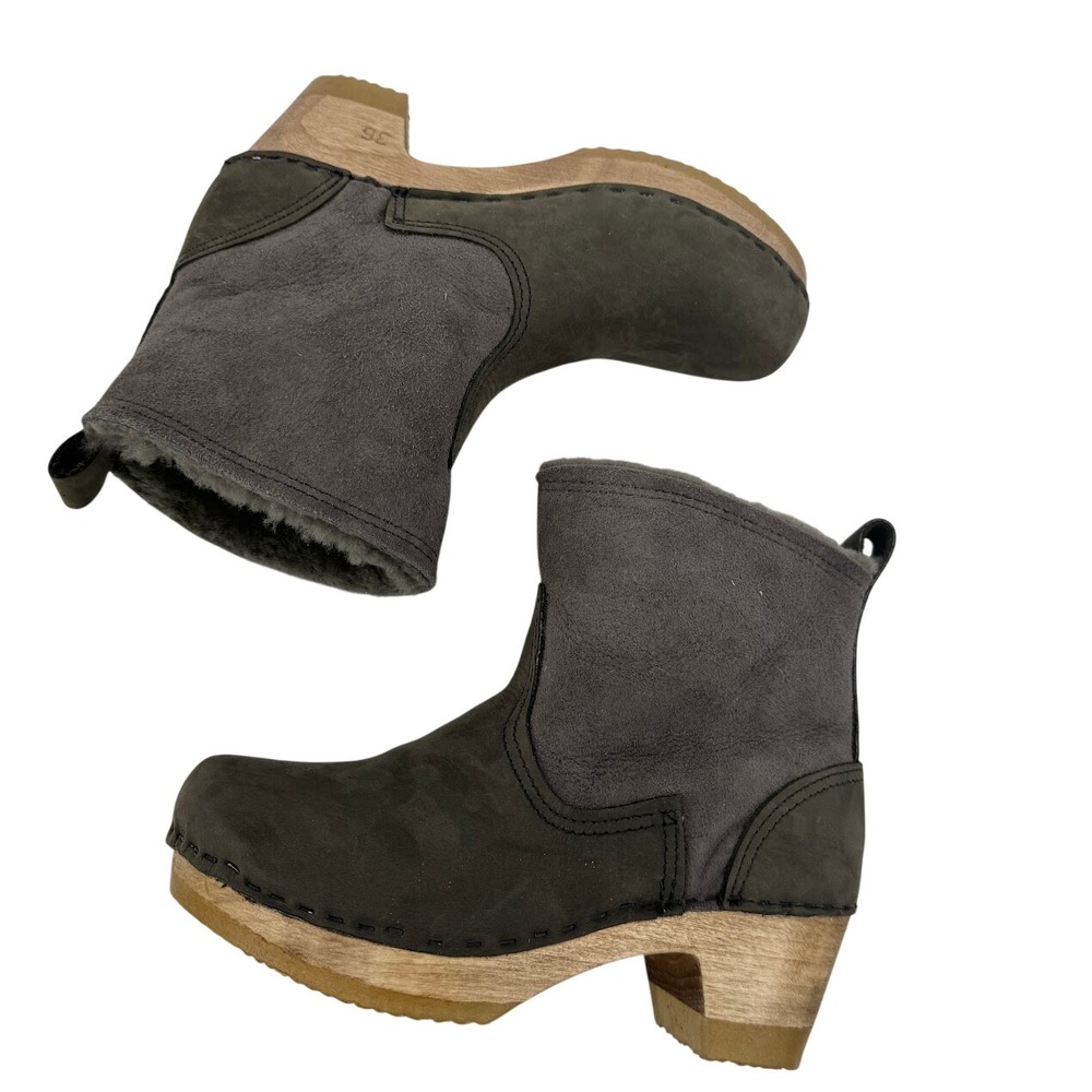 No. 6 Store 5inch Pull on Shearling Boot Mid Heel Smoke Gray Olive EU 36 - Picture 6 of 10